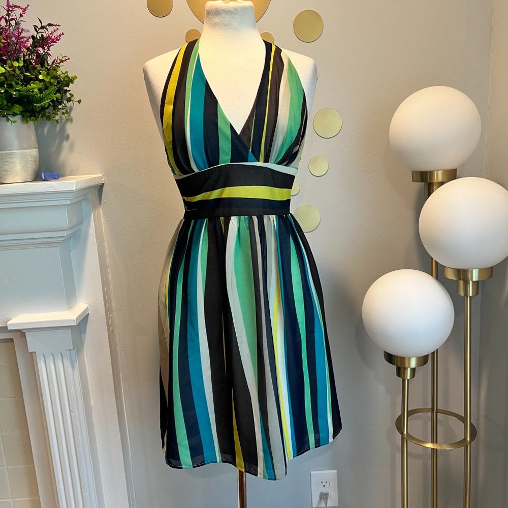 NWT Banana Republic Multi-color Striped Chiffon Halter Neck Dress